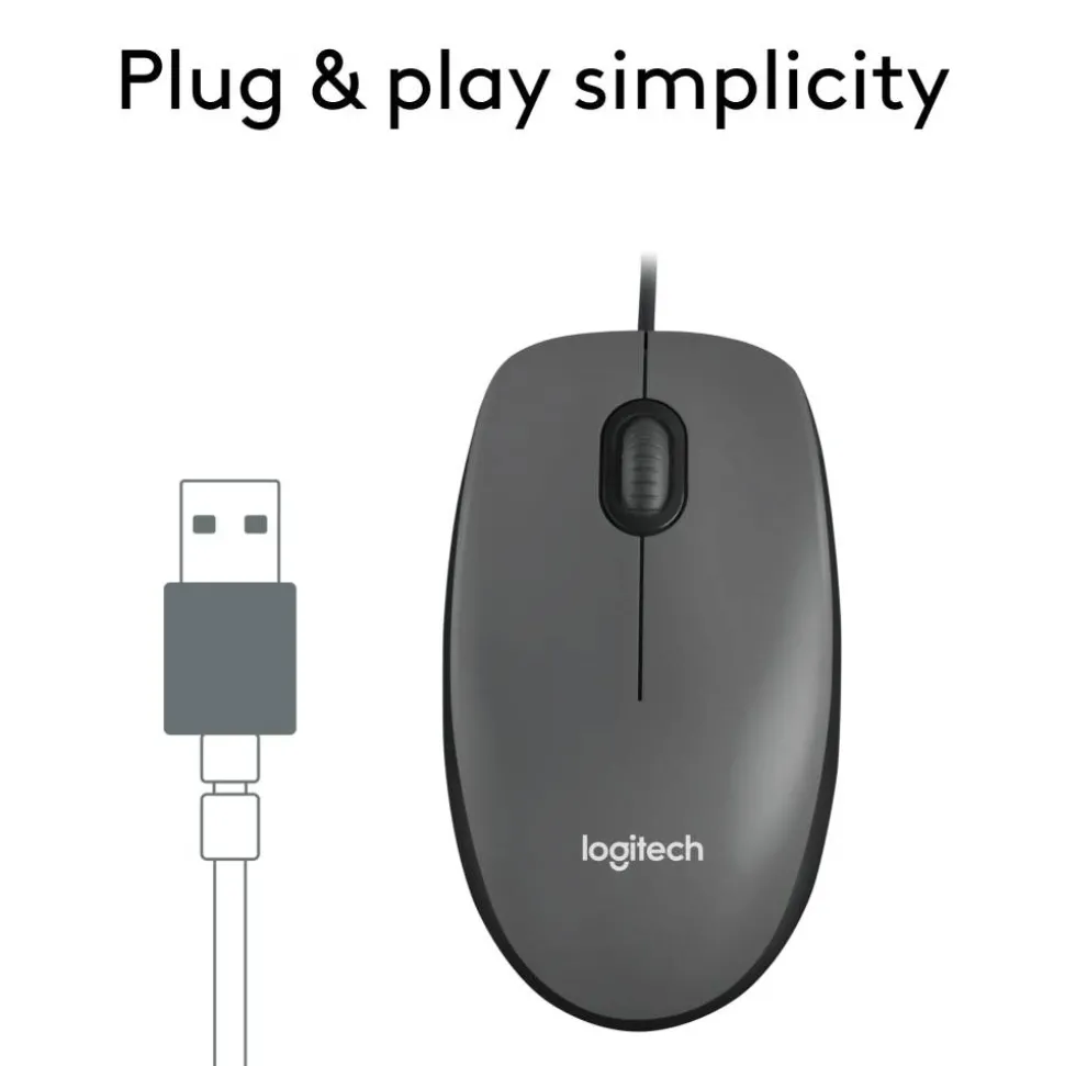 Logitech M100 Wired USB Mouse, Gray