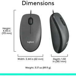 Logitech M100 Wired USB Mouse, Gray