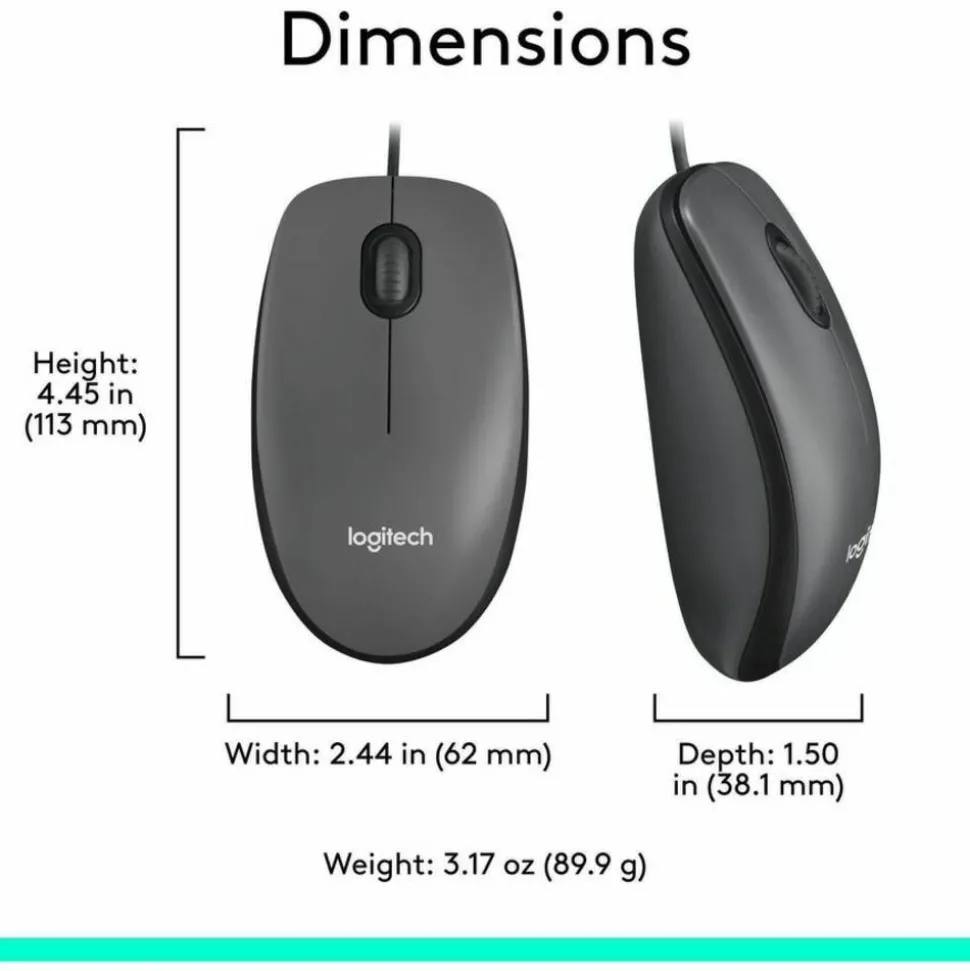 Logitech M100 Wired USB Mouse, Gray