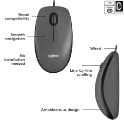 Logitech M100 Wired USB Mouse, Gray