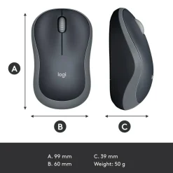 Logitech M185 Wireless Mouse, 2.4GHz with USB Mini Receiver, 1000 DPI Optical Tracking, Swift Grey