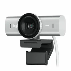 Logitech MX Brio Ultra HD 4K Collaboration and Streaming Webcam, 1080p at 60 FPS, Dual Noise Reducing Mics, Show Mode, USB-C, Webcam Cover, Works with Microsoft Teams, Zoom, Google Meet, Pale Gray