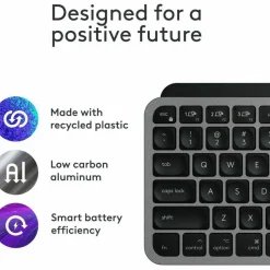 Logitech MX Keys Mini for Mac Minimalist Wireless Keyboard Compact, Bluetooth, Backlit Keys, USB-C, Fast - Space Gray
