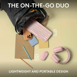 Logitech Pebble 2 Combo, Wireless Keyboard and Mouse, Quiet and Portable, Customizable, Logi Bolt, Tonal Rose