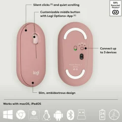 Logitech Pebble 2 Combo, Wireless Keyboard and Mouse, Quiet and Portable, Customizable, Logi Bolt, Tonal Rose