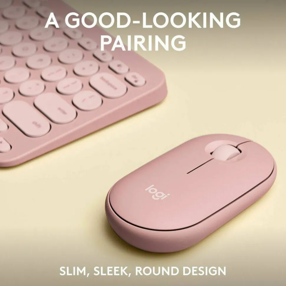 Logitech Pebble 2 Combo, Wireless Keyboard and Mouse, Quiet and Portable, Customizable, Logi Bolt, Tonal Rose