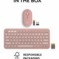Logitech Pebble 2 Combo, Wireless Keyboard and Mouse, Quiet and Portable, Customizable, Logi Bolt, Tonal Rose