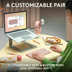 Logitech Pebble 2 Combo, Wireless Keyboard and Mouse, Quiet and Portable, Customizable, Logi Bolt, Tonal Rose