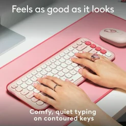 Logitech POP ICON KEYS Wireless Bluetooth Keyboard, Comfortable Typing, Programmable Keys, Easy-Switch Between up to 3 Devices (Rose & Off-white)