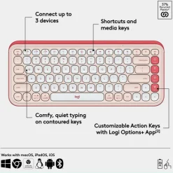Logitech POP ICON KEYS Wireless Bluetooth Keyboard, Comfortable Typing, Programmable Keys, Easy-Switch Between up to 3 Devices (Rose & Off-white)