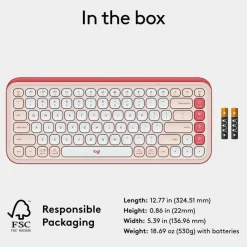 Logitech POP ICON KEYS Wireless Bluetooth Keyboard, Comfortable Typing, Programmable Keys, Easy-Switch Between up to 3 Devices (Rose & Off-white)