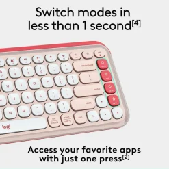 Logitech POP ICON KEYS Wireless Bluetooth Keyboard, Comfortable Typing, Programmable Keys, Easy-Switch Between up to 3 Devices (Rose & Off-white)