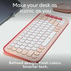 Logitech POP ICON KEYS Wireless Bluetooth Keyboard, Comfortable Typing, Programmable Keys, Easy-Switch Between up to 3 Devices (Rose & Off-white)