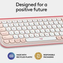 Logitech POP ICON KEYS Wireless Bluetooth Keyboard, Comfortable Typing, Programmable Keys, Easy-Switch Between up to 3 Devices (Rose & Off-white)
