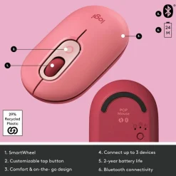 Logitech POP Mouse, Wireless Mouse with Customizable Emojis, SilentTouch Technology, Precision/Speed Scroll, Heartbreaker Rose