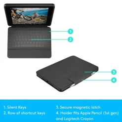 Logitech Rugged Folio for iPad 7th/8th/9th Generation, Protective Keyboard Case with Smart Connector and Durable Spill-Proof Keyboard - Graphite