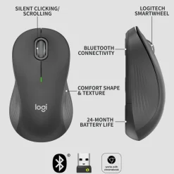 Logitech Signature M550 L Full Size Wireless Mouse - For Large Sized Hands, 2-Year Battery, Silent Clicks, Bluetooth, Graphite
