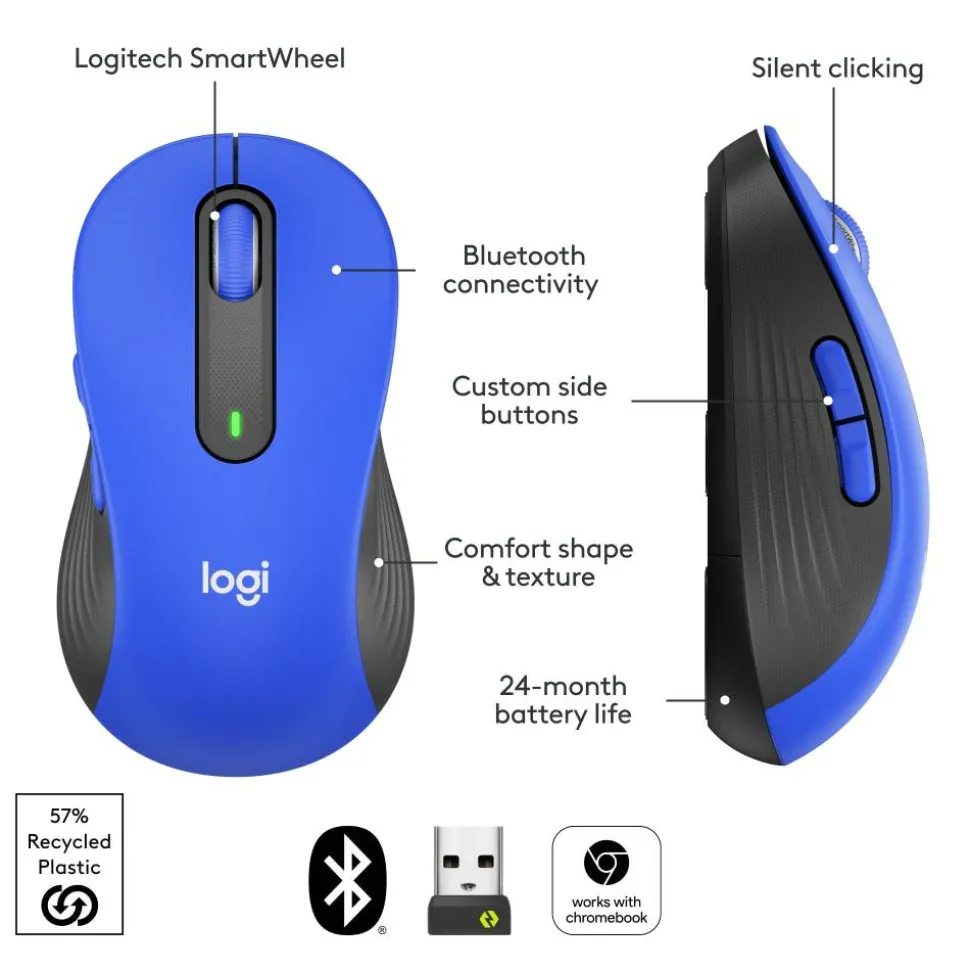 Logitech Signature M650 L Full-Size Wireless Mouse, Blue, 910-006232