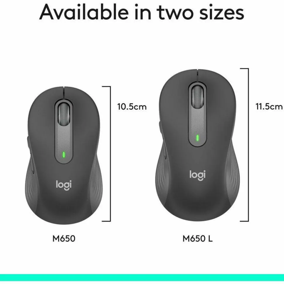 Logitech Signature M650 L Full Size Wireless Mouse (Left-Handed) - For Large Sized Hands, 2-Year Battery, Silent Clicks, Customizable Side Buttons, Bluetooth, for PC/Mac/Multi-Device/Chromebook