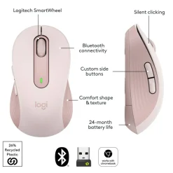 Logitech Signature M650 Wireless Mouse, Medium, 2.4 GHz Frequency/33 ft Wireless Range, Right Hand Use, Rose