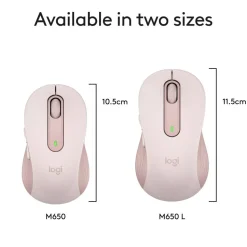 Logitech Signature M650 Wireless Mouse, Medium, 2.4 GHz Frequency/33 ft Wireless Range, Right Hand Use, Rose