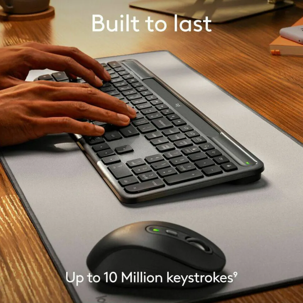 Logitech Signature Slim Solar+ wireless keyboard, solar and artificial light powered, durable battery that lasts up to 10 years, customizable keys, Bluetooth, Graphite