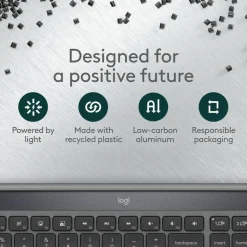Logitech Signature Slim Solar+ wireless keyboard, solar and artificial light powered, durable battery that lasts up to 10 years, customizable keys, Bluetooth, Graphite