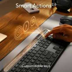 Logitech Signature Slim Solar+ wireless keyboard, solar and artificial light powered, durable battery that lasts up to 10 years, customizable keys, Bluetooth, Graphite