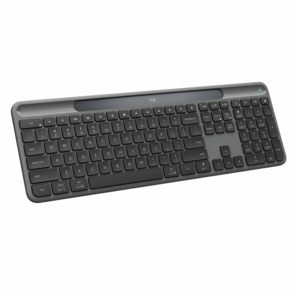 Logitech Signature Slim Solar+ wireless keyboard, solar and artificial light powered, durable battery that lasts up to 10 years, customizable keys, Bluetooth, Graphite