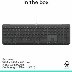 Logitech Signature Slim Wired K620 for Business, Full-Size Keyboard, USB-C Plug-and-Play, scissor keys, Graphite
