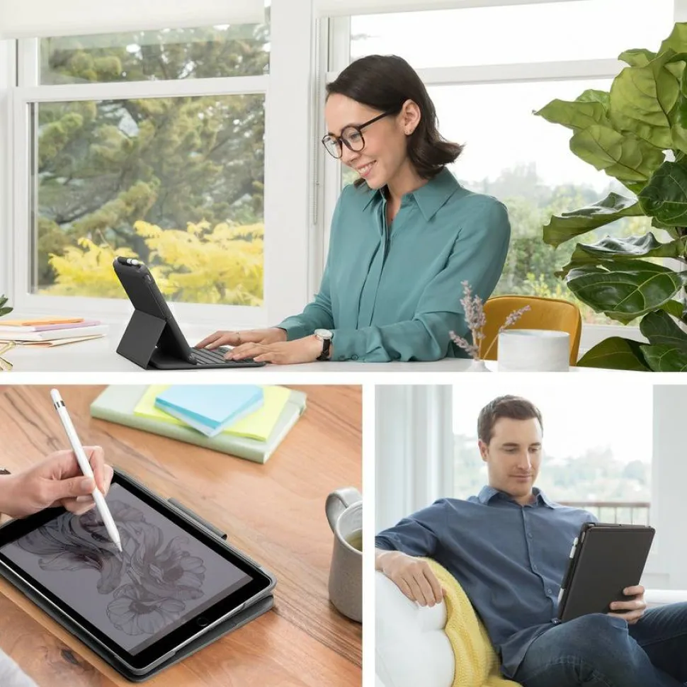 Logitech Slim Folio Keyboard/Cover Case (Folio) iPad (7th Generation), iPad (8th Generation), iPad (9th Generation) Tablet - Graphite
