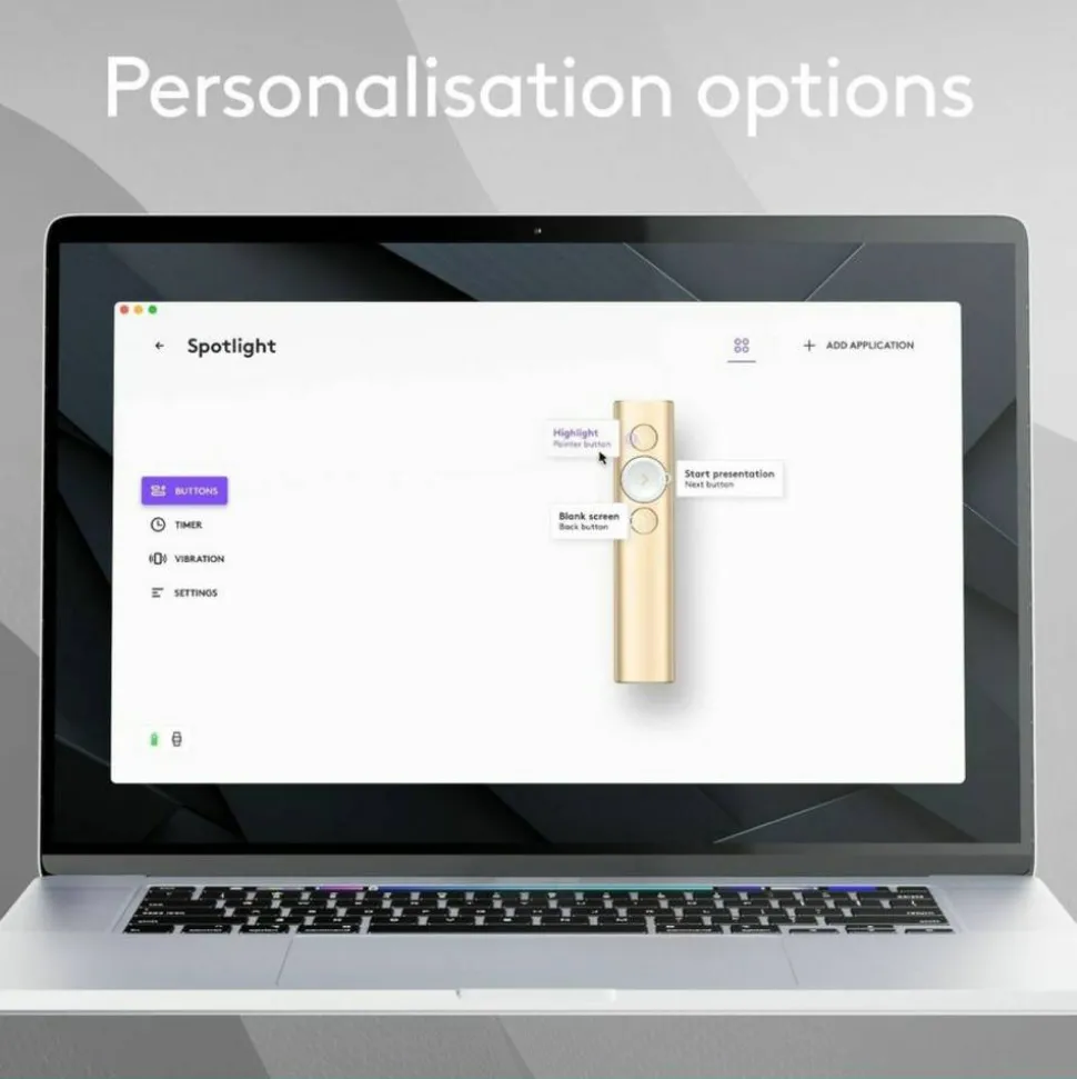 Logitech Spotlight Presentation Remote - Universal Wireless Presentation Clicker with Laser Pointer, Advanced Digital Highlighting, Bluetooth, 30 m Range and Quick Charging, Gold