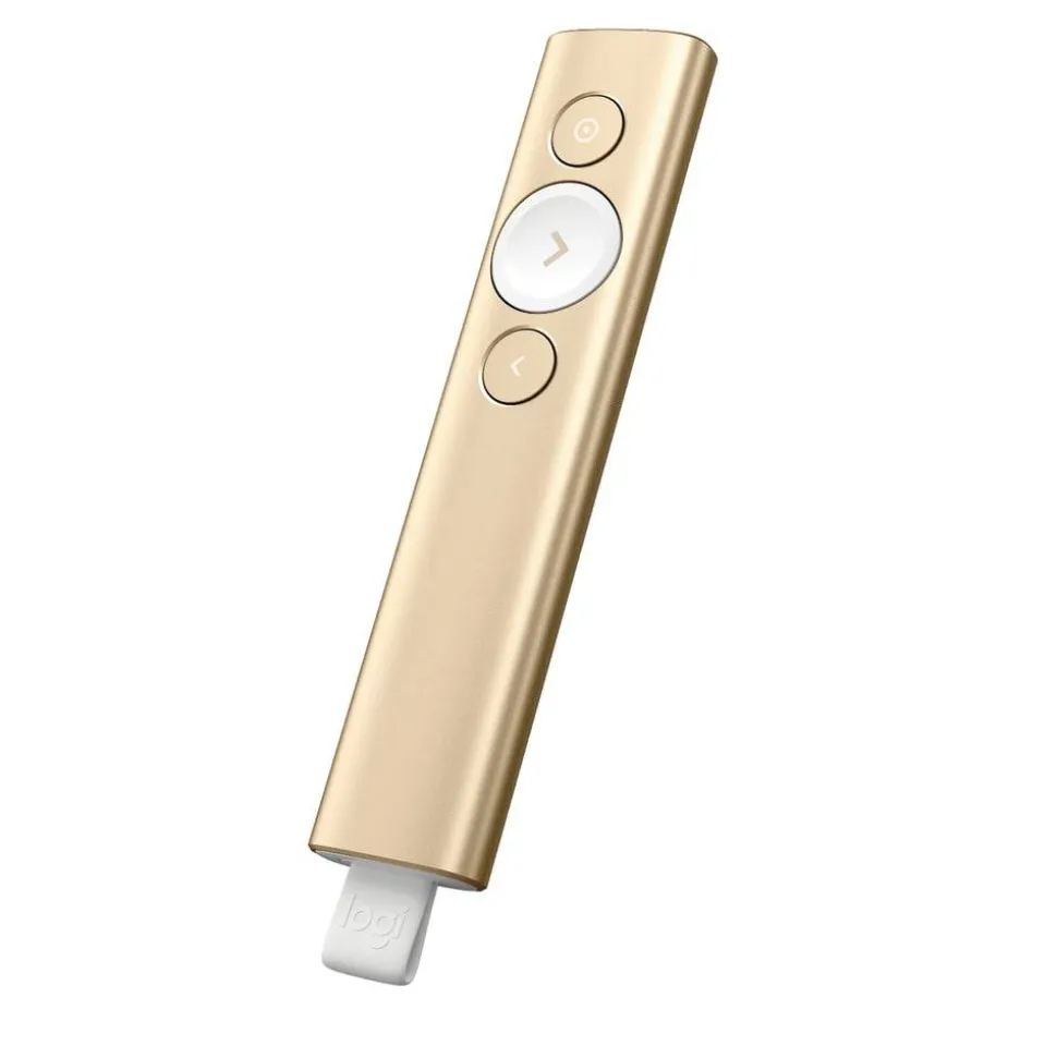 Logitech Spotlight Presentation Remote - Universal Wireless Presentation Clicker with Laser Pointer, Advanced Digital Highlighting, Bluetooth, 30 m Range and Quick Charging, Gold