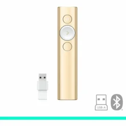 Logitech Spotlight Presentation Remote - Universal Wireless Presentation Clicker with Laser Pointer, Advanced Digital Highlighting, Bluetooth, 30 m Range and Quick Charging, Gold