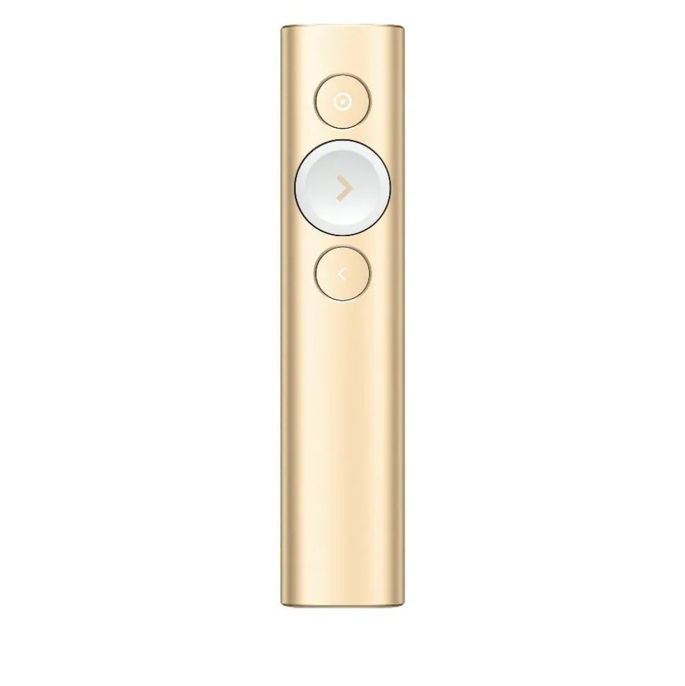 Logitech Spotlight Presentation Remote - Universal Wireless Presentation Clicker with Laser Pointer, Advanced Digital Highlighting, Bluetooth, 30 m Range and Quick Charging, Gold