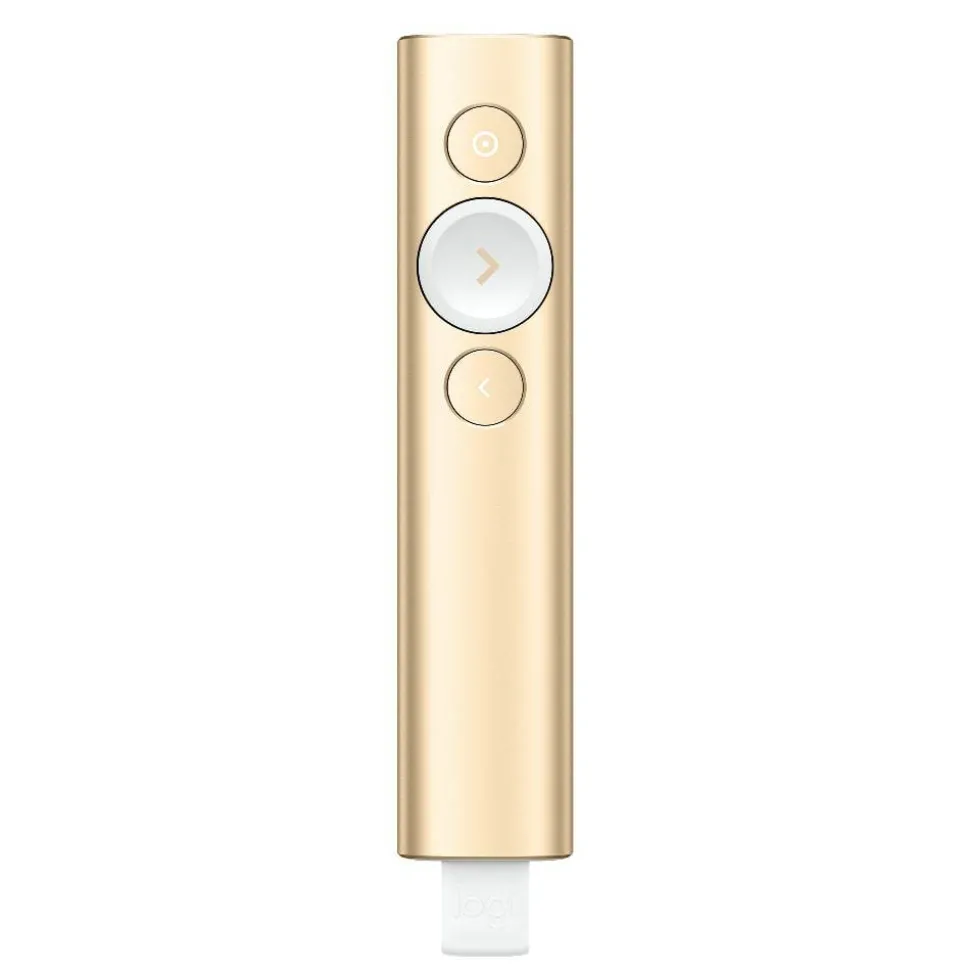 Logitech Spotlight Presentation Remote - Universal Wireless Presentation Clicker with Laser Pointer, Advanced Digital Highlighting, Bluetooth, 30 m Range and Quick Charging, Gold