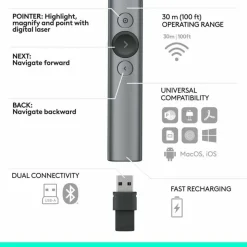 Logitech Spotlight Universal Presentation Remote, Slate, 910-004654