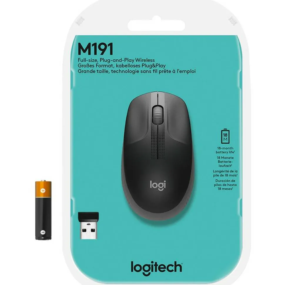 Logitech Wireless Mouse M190 - Full Size Ambidextrous Curve Design, 18-Month Battery with Power Saving Mode, Precise Cursor Control & Scrolling, Wide Scroll Wheel, Thumb Grips (Charcoal)