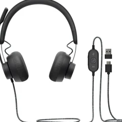 Logitech Zone Wired Noise Cancelling Headset, USB-C with USB-A adapter, graphite