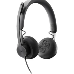 Logitech Zone 750 Wired On-Ear Headset with advanced noise-canceling microphone, simple USB-C and included USB-A adapter, plug-and-play compatibility for all devices