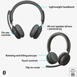 Logitech Zone Wireless 2 Noise Canceling Headset with Hybrid ANC, Native Bluetooth