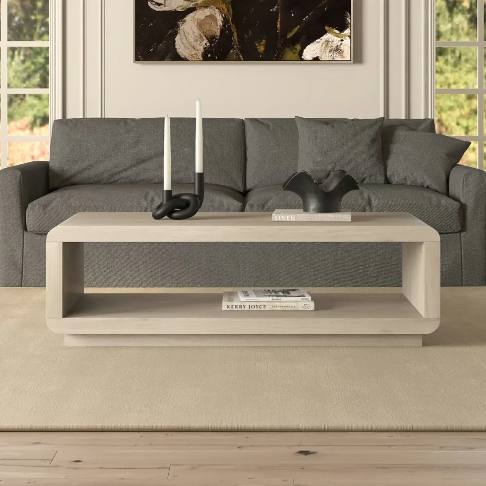 Lonni 47" Wide Rectangular Coffee Table in Alder White