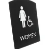 Lorell Arched Women's Handicap Restroom Sign - Print/Message "Women" - 6.8" Width x 8.5" Height - Rectangular Shape - Surface-mountable - Easy Readability, Braille - Plastic - Black - 1 Each