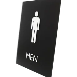 Lorell Men's Restroom Sign - Print/Message "Men" - 6.4" Width x 8.5" Height - Rectangular Shape - Surface-mountable - Easy Readability, Braille - Plastic - Black - 1 Each