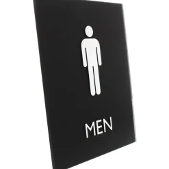 Lorell Men's Restroom Sign - Print/Message "Men" - 6.4" Width x 8.5" Height - Rectangular Shape - Surface-mountable - Easy Readability, Braille - Plastic - Black - 1 Each