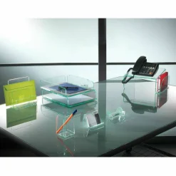 Lorell Acrylic Phone Stand, 11"W x 10"D x 5 1/2"H, Clear/Green Edge