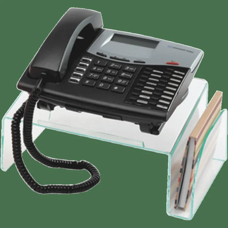 Lorell Acrylic Phone Stand, 11"W x 10"D x 5 1/2"H, Clear/Green Edge