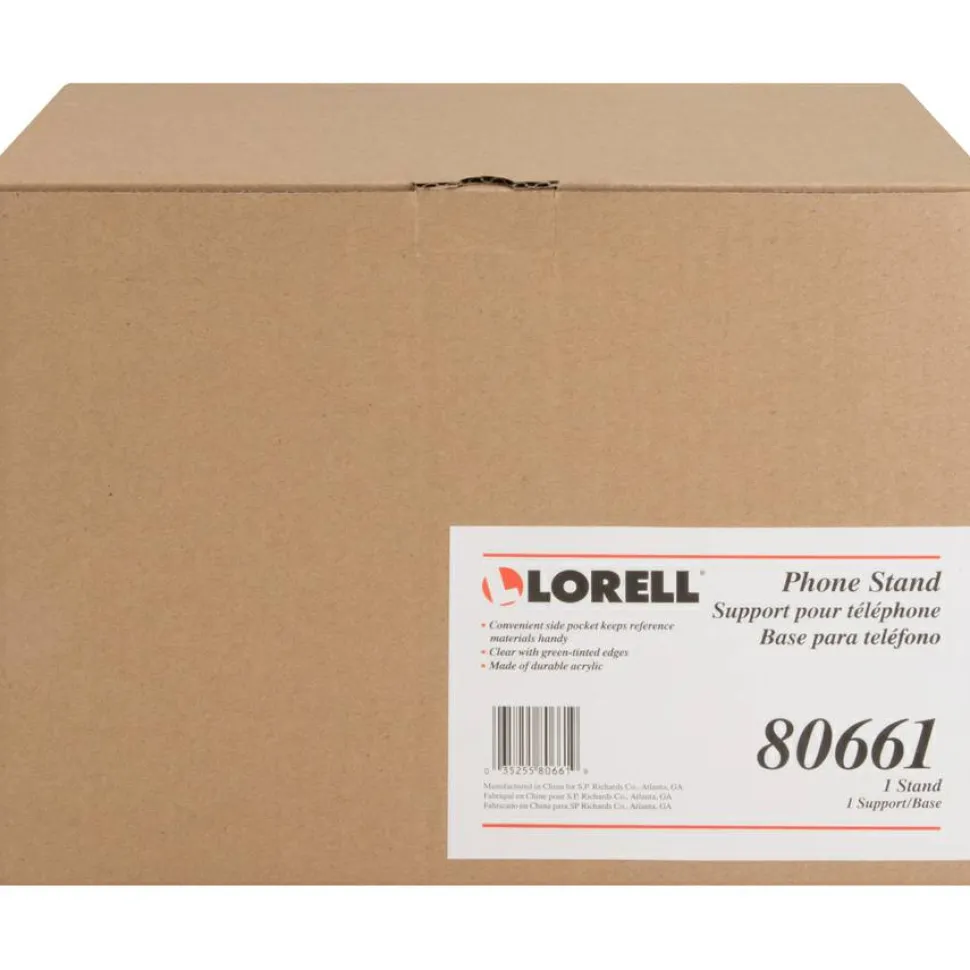 Lorell Acrylic Phone Stand, 11"W x 10"D x 5 1/2"H, Clear/Green Edge
