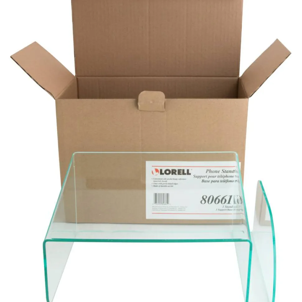 Lorell Acrylic Phone Stand, 11"W x 10"D x 5 1/2"H, Clear/Green Edge