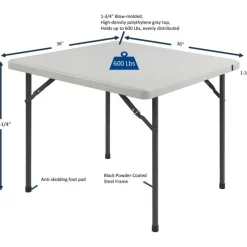 Lorell Banquet Folding Table, Square, 3'W, Platinum